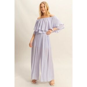 200 - Purple Off The Shoulder Blouse and Pants Set
